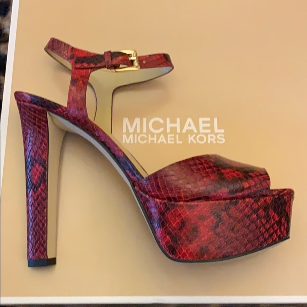 MICHAEL Michael Kors Red Snakeskin Platform Sandals